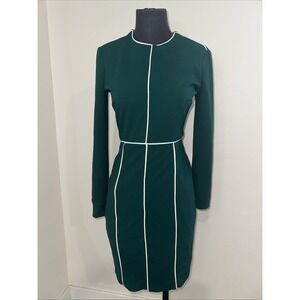 Alexia Admor Green Midi‎ Long Sleeve Xs Round Neck
